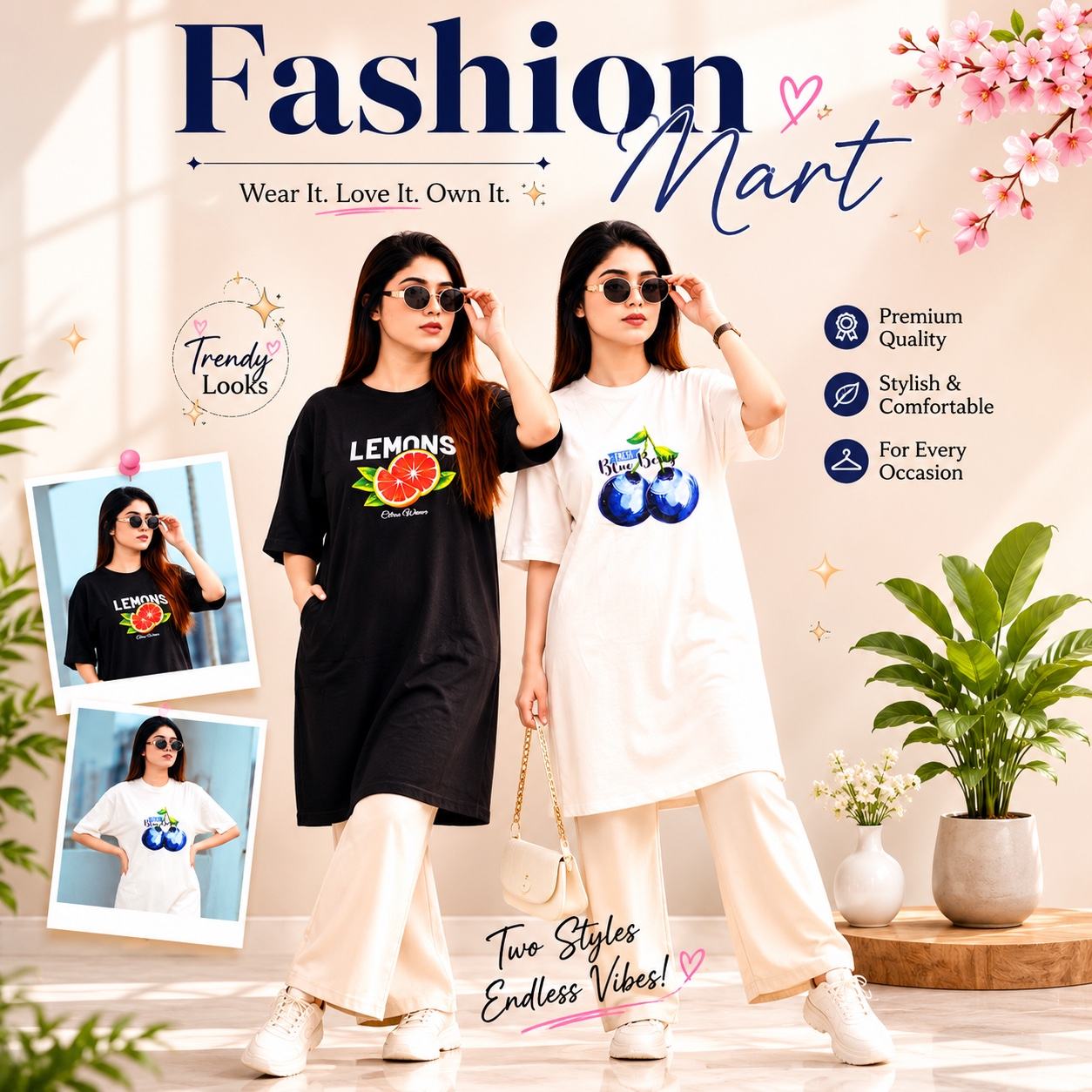 2 Pis Long T-Shirt Combo (Blue berry white // Lemon Black)